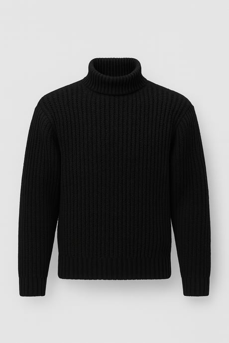 Nopenli Fitil Örgü Balıkçı Kazak - Siyah