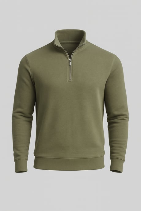 Lars Selanik Örme Kumaş Yarım Fermuar Erkek Sweatshirt - Haki