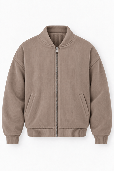 Ravello %100 Şönil Relaxed Fit Kolej Yaka Fermuarlı Lamineli Ceket - Çakıl Taşı
