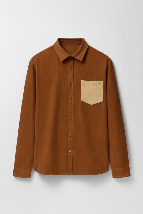 Cep Detaylı Fitilli Kadife Gömlek - Açık Kahve