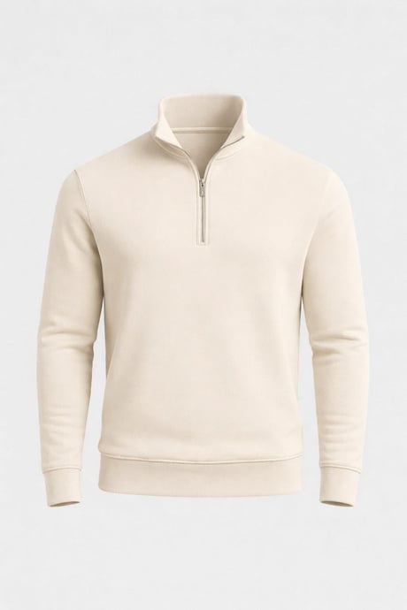 Lars Selanik Örme Kumaş Yarım Fermuar Erkek Sweatshirt - Taş