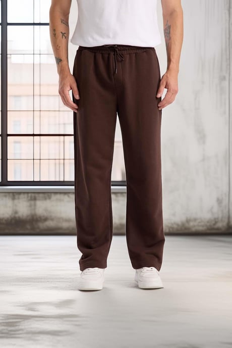 Mendes Baggy Kalıp Diagonal 3 İplik Kumaş Erkek Eşofman Altı Pantolon - Kahve