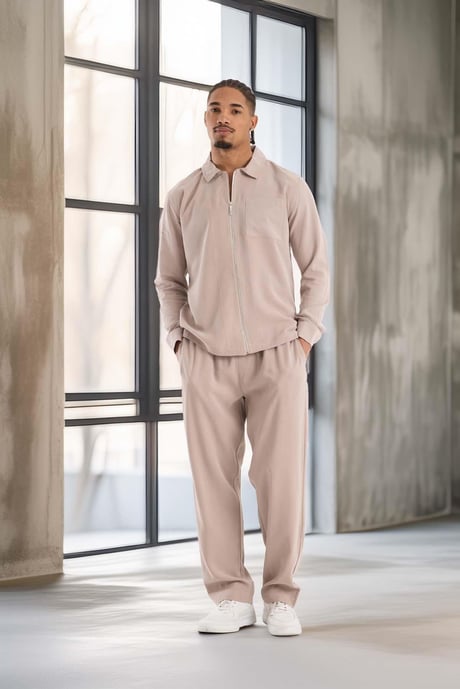 Baggy Kalıp Cupra Kumaş Jogger Erkek Eşofman Takımı - Bej