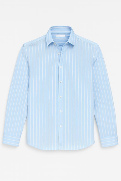 Scorsese Çizgili Relaxed Fit Erkek Gömlek - Buz Mavi