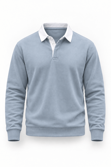 Luis Polo Yaka Selanik Örme Kumaş Erkek Sweatshirt - Soğuk Mavi