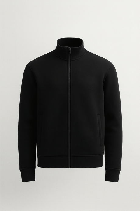 Marcel Regular Fit Fermuarlı Kıstırma Cepli Üç İp Şardonlu Erkek Sweatshirt - Siyah