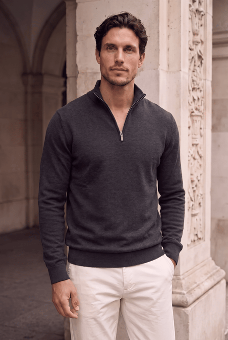 Lars Selanik Örme Kumaş Yarım Fermuar Erkek Sweatshirt - Antrasit
