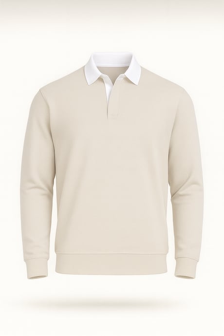 Luis Polo Yaka Selanik Örme Kumaş Erkek Sweatshirt - Taş