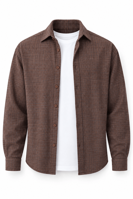 Pixel Relaxed Fit Pamuklu Mikro Çizgili Flanel Erkek Gömlek - Kahve