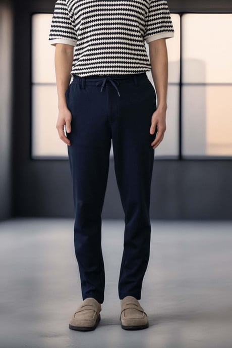 Akira Örme Pike Kumaş Beli Lastikli Fermuarlı Erkek Pantolon - Lacivert