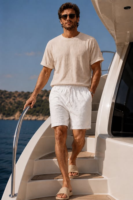 Mann Relax Fit %100 Pamuk Meridian Kumaş Basic Erkek Şort - Ekru