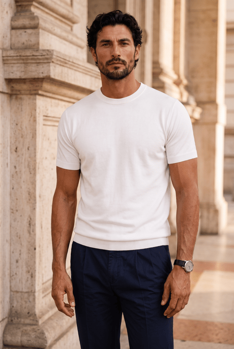 Kwon Bisiklet Yaka Basic Kısa Kollu İnce Triko Erkek T-Shirt - Ekru