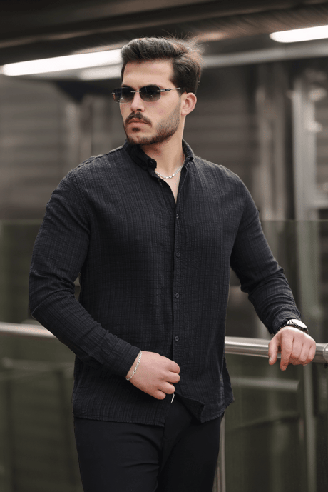 Bien Pamuk Keten Erkek Gömlek - Siyah