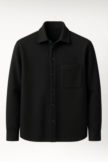 Frankel Kaşe Kumaş Tek Cepli Relaxed Fit Erkek Gömlek - Siyah