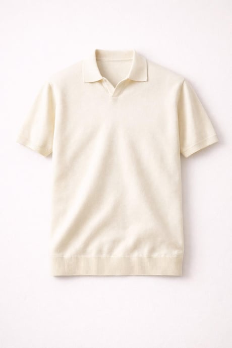 Dawson Polo V Yaka Düğmesiz Kısa Kollu Tok Kumaş Triko Erkek T-Shirt - Bej
