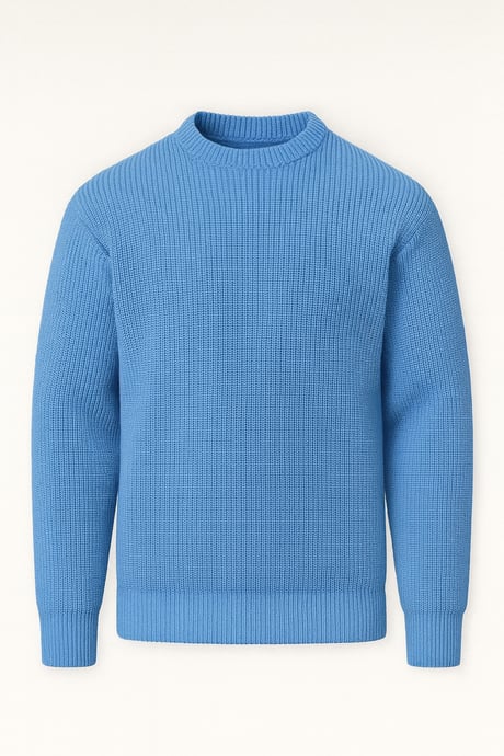 Pilar Oversize Selanik Örgülü Bisiklet Yaka Erkek Triko Kazak - Açık Mavi