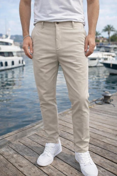 Paraşüt Kumaş Regular Fit Düğmeli Fermuarlı Düz Paça Günlük Erkek Pantolon - Bej