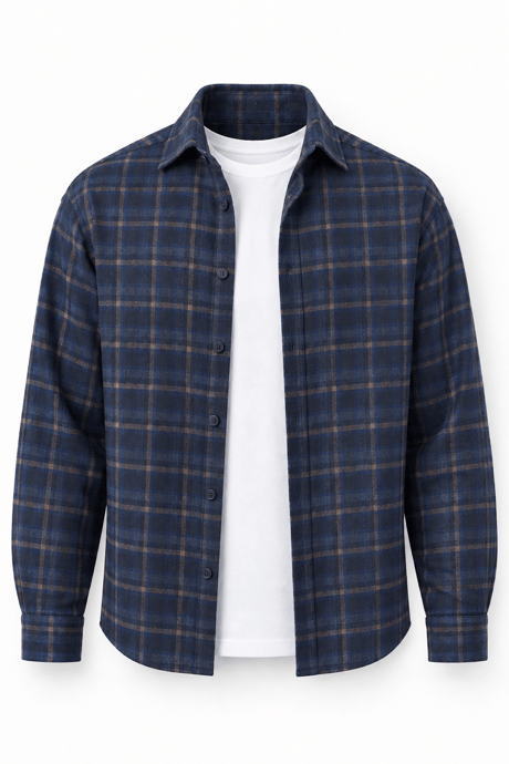 Dragon Relaxed Fit Pamuklu Kareli Flanel Erkek Gömlek - Mavi