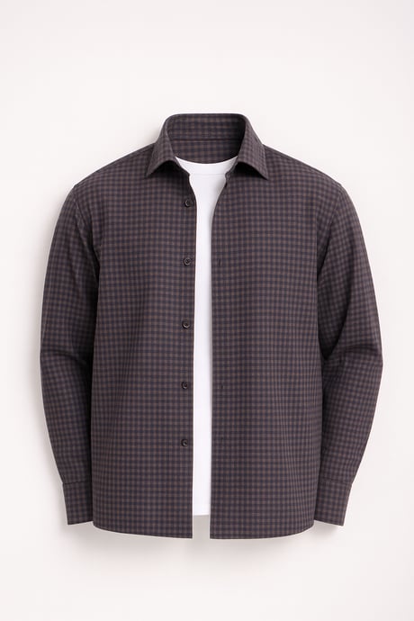 Jonas Ekose Küçük Kareli Relaxed Fit %100 Pamuklu Flanel Kumaş Erkek Gömlek - Kahve