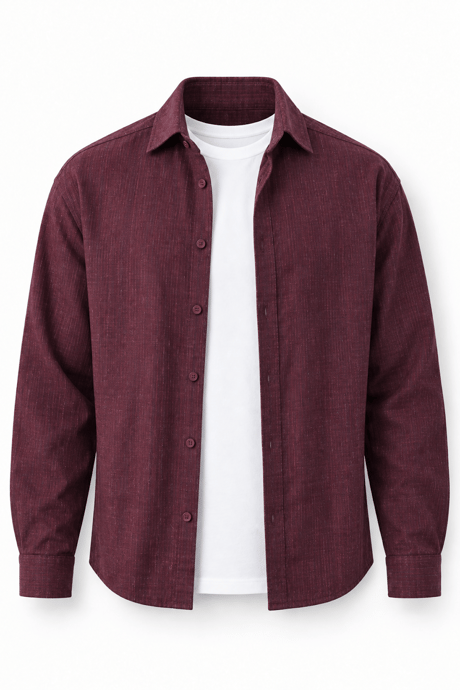 Pixel Relaxed Fit Pamuklu Mikro Çizgili Flanel Erkek Gömlek - Bordo