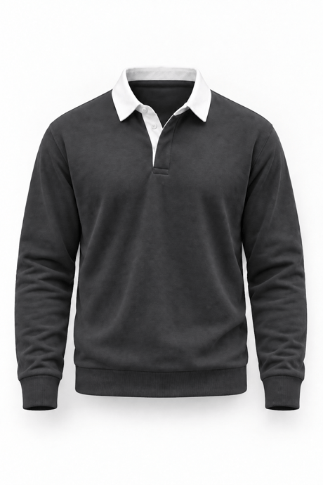 Luis Polo Yaka Selanik Örme Kumaş Erkek Sweatshirt - Füme
