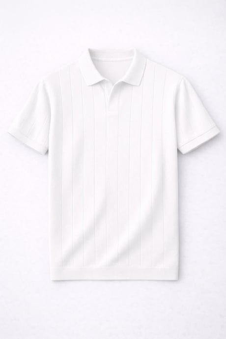 Elatus Çizgili V Yaka İnce Triko Relaxed Fit Polo Yaka Erkek T-Shirt - Ekru