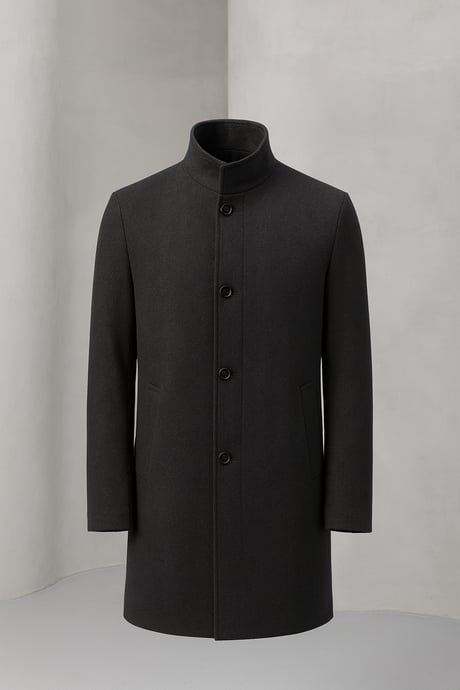 Bertolucci Dik Yaka Fit Kalıp Fileto Cepli Erkek Kaşe Kaban - Füme