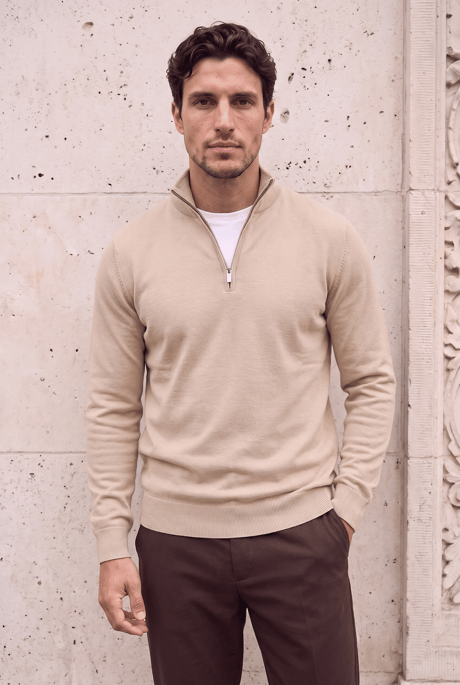 Lars Selanik Örme Kumaş Yarım Fermuar Erkek Sweatshirt - Çakıl