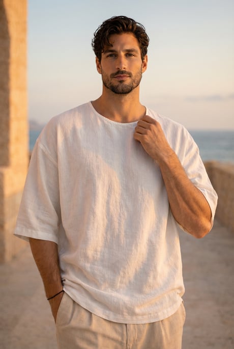 Castiel Bisiklet Yaka Fakir Kol Oversize Kısa Kol T-shirt - Beyaz