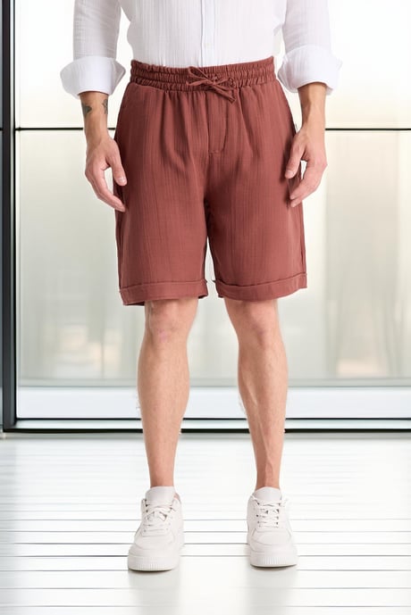 Hafif ve Rahat Duble Paça Müslin Erkek Şort - Kiremit