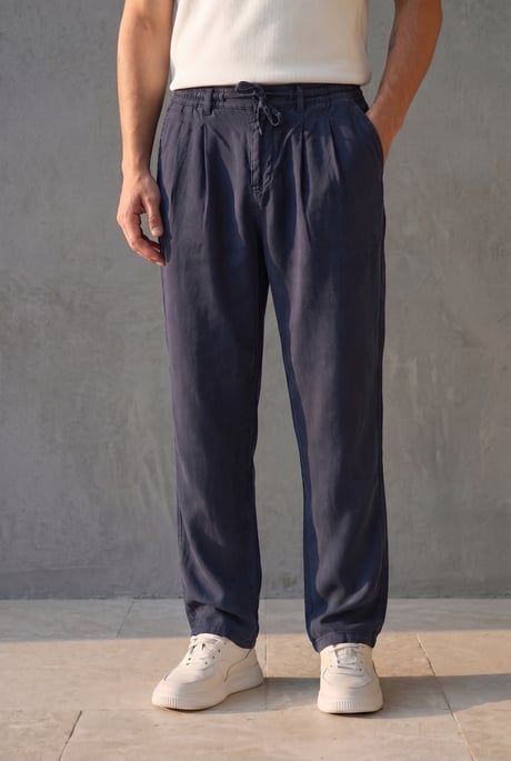 Magnus Tensel Kumaş Relaxed Fit Beli Lastikli Erkek Pantolon - Lacivert
