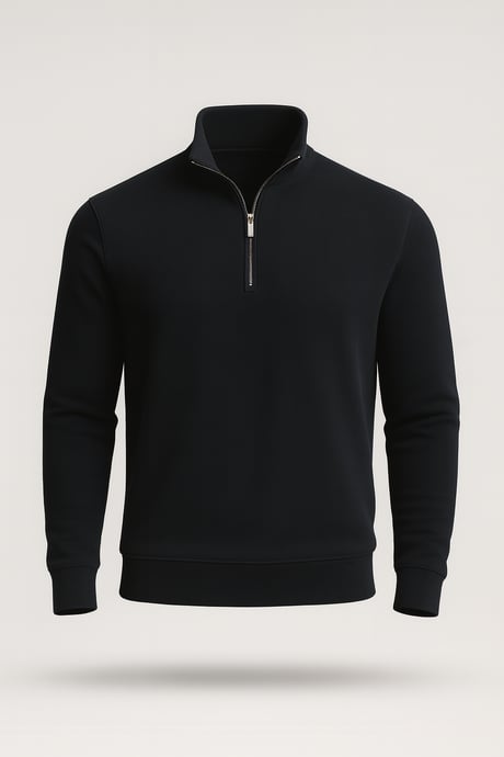 Lars Selanik Örme Kumaş Yarım Fermuar Erkek Sweatshirt - Siyah