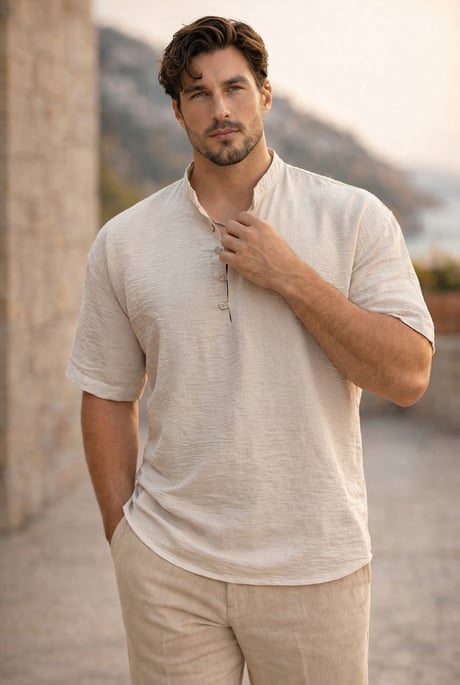 Wes Oversize Yarım Pat Bambu Kısa kol Gömlek - Bej