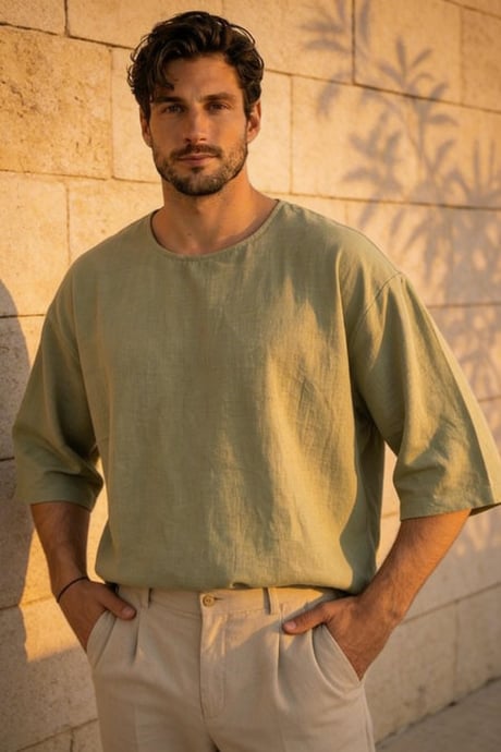 Castiel Bisiklet Yaka Fakir Kol Oversize Kısa Kol T-shirt - Haki
