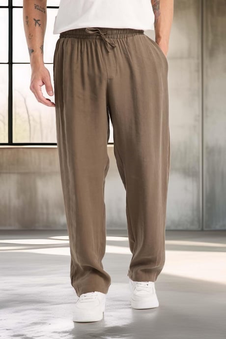 Modal Kumaş Rahat Kalıp Düz Paça Jogger Erkek Pantolon - Vizon