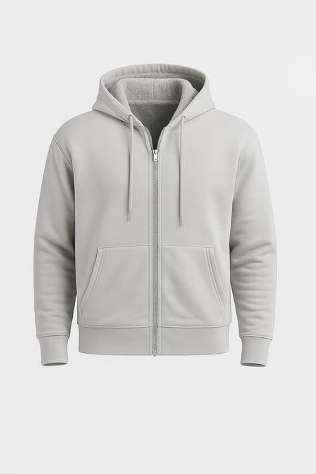 İçi Peluş Üç İplik Kumaş Oversize Fermuarlı Kapüşonlu Sweatshirt- Mineral Gri