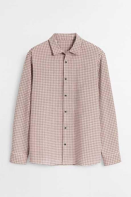 Jonas Ekose Küçük Kareli Relaxed Fit %100 Pamuklu Flanel Kumaş Erkek Gömlek - Bej