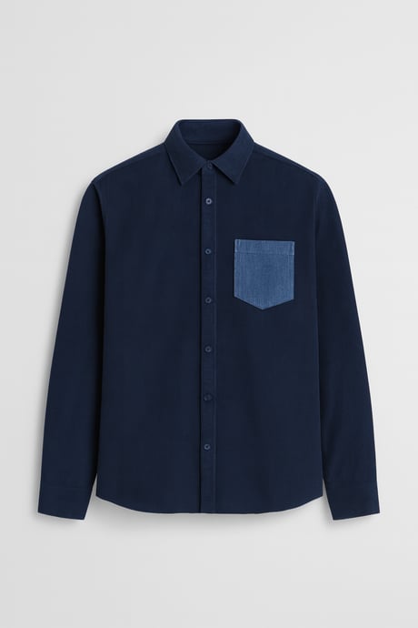 Cep Detaylı Fitilli Kadife Gömlek - Lacivert