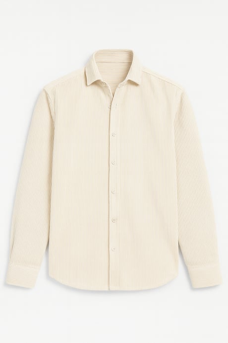 Fitilli Erkek Kadife Gömlek - Ekru