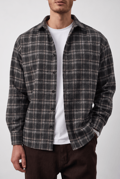 Dragon Relaxed Fit Pamuklu Kareli Flanel Erkek Gömlek - Siyah
