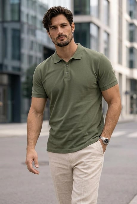 Orlando Polo Yaka Pike Kumaş Relaxed Fit Basic Düğmeli Relaxed Fit Erkek T-Shirt - Haki
