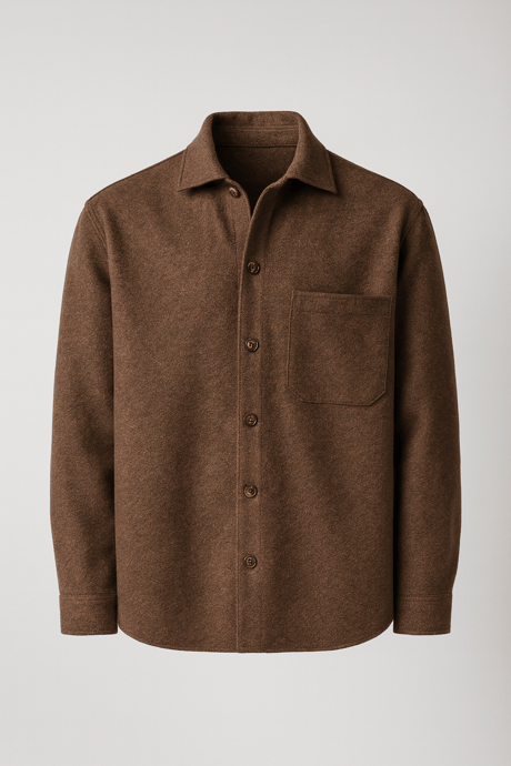 Frankel Kaşe Kumaş Tek Cepli Relaxed Fit Erkek Gömlek - Kahve