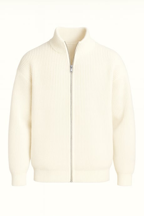 Woody Oversize Selanik Örme Fermuarlı Erkek Hırka- Ekru