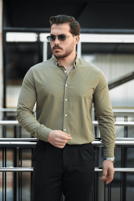 York Keten Erkek Gömlek - Haki
