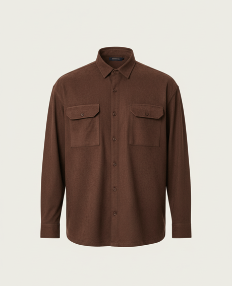 Çift Cepli İnce Fitilli Erkek Kadife Gömlek - Kahve