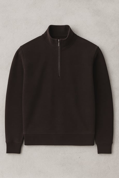 Lars Selanik Örme Kumaş Yarım Fermuar Erkek Sweatshirt - Kahve