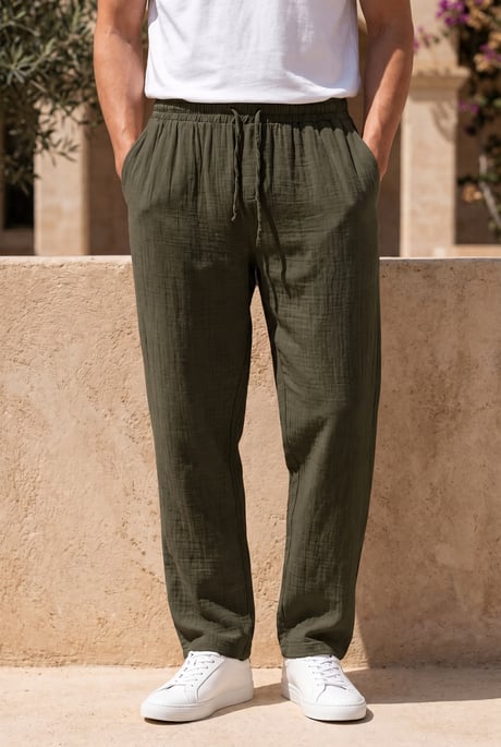 Hafif ve Rahat Müslin Baggy Erkek Pantolon - Koyu Haki