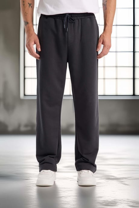 Mendes Baggy Kalıp Diagonal 3 İplik Kumaş Erkek Eşofman Altı Pantolon - Füme