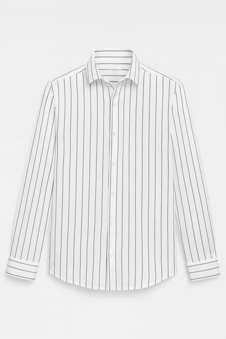 Scorsese Çizgili Relaxed Fit Erkek Gömlek - Beyaz