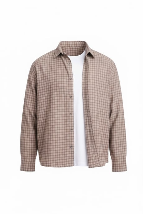 Alfonso Ekose Büyük Kareli Relaxed Fit %100 Pamuklu Flanel Kumaş Erkek Gömlek - Bej